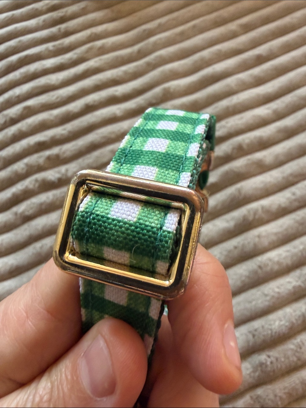 kate spade Green and White Gingham Dog Collar with Gold Hardware - Picture 3 of 5